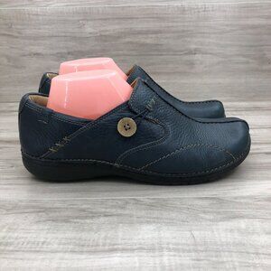 Clarks Shoes Womens 9M Unstructured Blue Leather Slip On Comfort Loafers